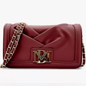 Badgley Mischka Plum Oxblood Burgundy Small Pleated Chain Crossbody Bag NWT .